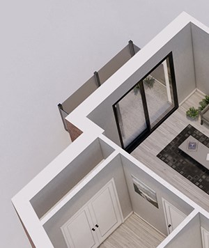Hartman Style J - 1 bed, 1 bath + den - 3D floor plan Hartman Style J - 1 bed, 1 bath + den - 3D floor plan